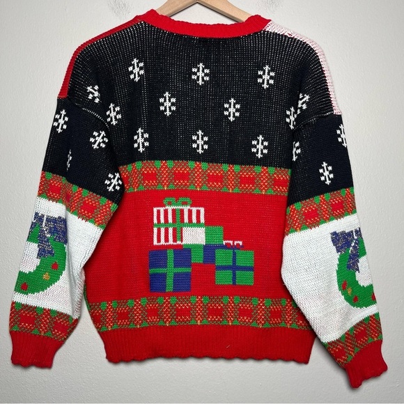 VTG Sweater Loft Women Cardigan Medium Christmas‎ Patchwork Presents Candy Cane - Picture 3 of 15